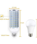 Ultra Bright 60W LED Corn Light Bulb E26 E27 Base 6000K Daylight 6000LM High Bay Indoor Outdoor with size dimensions and details