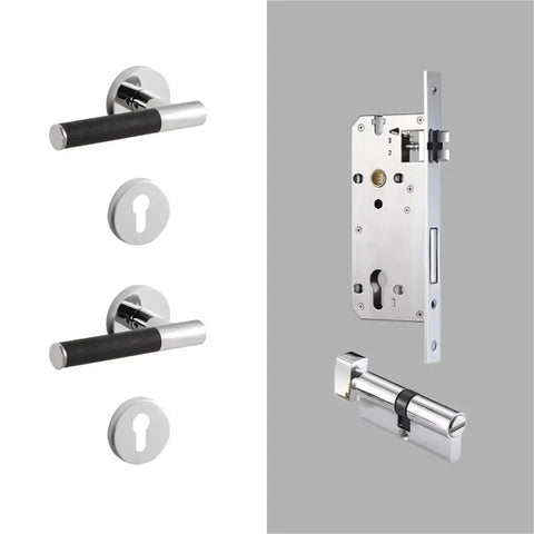 Lychee Skin Door Lock Set In Brass Black Modern Interior Hardware With Dummy Handle For Bedroom And Bathroom Sleek Finish Easy Privacy