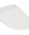 Dead Quiet Elongated Bidet Toilet Seat Delivers Endless Warm Water And A Self Cleaning Brushless Nozzle For Serious Hygiene. Slim white design.