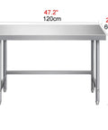 Badass Heavy Duty Stainless Steel Work Table With Open Storage Rack And Adjustable Legs Hella Durable Commercial Prep Counter Sweet For Packing And Quick Wipe Down, 47.2" size, front view.