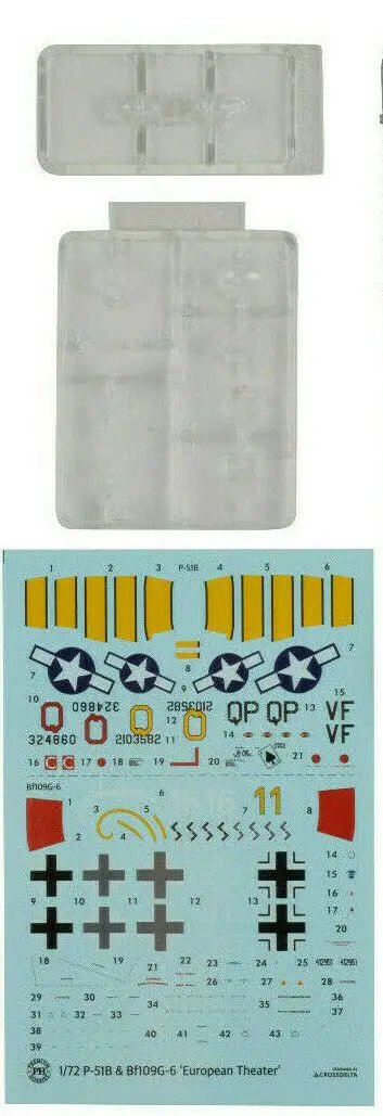 Decal sheets for P 51B And Bf 109 G 6 1 72 Scale Aircraft Model Kit Twin Pack With Highly Detailed Plastic Parts European Theater