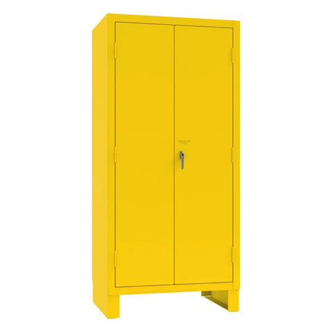 Rock Solid 14 Gauge Welded Steel Spill Control Cabinet With Wardrobe And Broom Storage, 5 Shelves, 2100 Lb Capacity, 24By24By78 Inch Frame, 180 Degree Swinging Doors, Heavy Duty Gray Powder Coated Build.