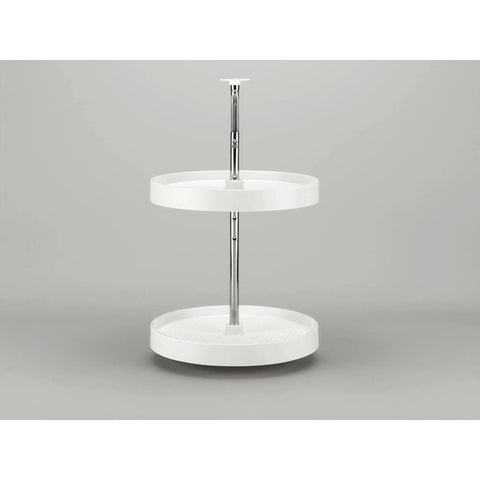 18 Inch Dual Tier Full Circle Lazy Susan Cabinet Turntable Holds Cookware Spices Jars in white with chrome stand