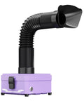 Game Changing Desktop Soldering Smoke Absorber With Heavy Duty Carbon Filter and High Suction Fume Extractor, purple body and flexible hose.