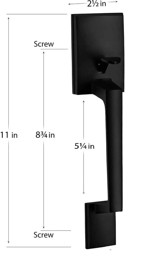 Single Cylinder Door Handle Set With Lever For Entrance And Front Doors Reversible For Left Or Right Handed Use Deadbolt Security Iron Black Finish Sleek Matte Black Exterior Hardware showing dimensions