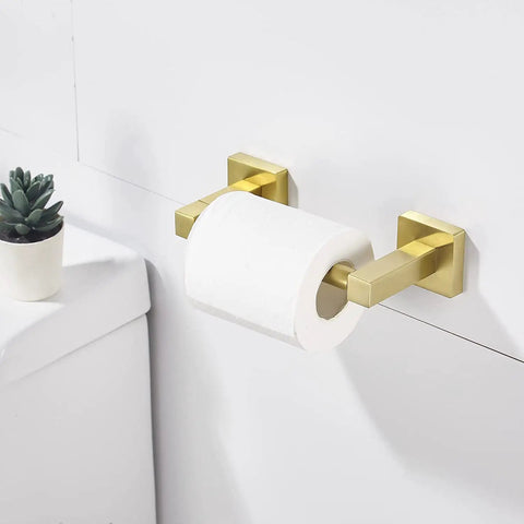 Gold Toilet Paper Holder With Double Post Pivoting Design Brushed Brass Look Wall Mount Tissue Hanger For Bathroom And Kitchen