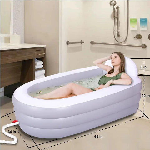Portable Bath Tub For Adults With Backrest, 65 By 34 By 28 Inches, Foldable Spa Bath Tub With Pump, Easy Setup For Home Spa Or Ice Bath