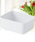 Stackable White Plastic Drawer Organizers For Bras Socks And Underwear Open Top Storage Bins in white open-top design.