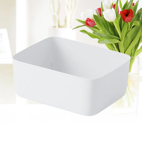 Stackable White Plastic Drawer Organizers For Bras Socks And Underwear Open Top Storage Bins in white open-top design.