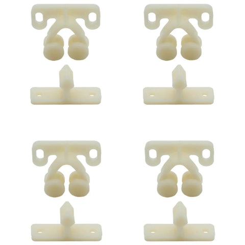 Four Pack Plastic Ball Catch Back Plates for Cabinet Doors and Drawers, no fuss screw-in install, durable kitchen hardware.
