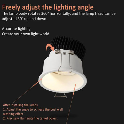 saditesdk 3.3 Inch Led Recessed Lighting, Cri95 Anti-Glare Led Downlight showing adjustable head with white trim and aluminum body.