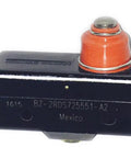 Knockout Snap Action SPDT Basic Switch With Low Overtravel Plunger And Screw Terminals Delivers Top Shelf Reliability For One Amp At One Hundred Twentyfive Volt Ac Loads Plus A No Nonsense Screw Mount Base Model Bz-2Rds725551-A2, compact relay switch with orange plunger.