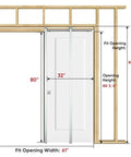 32 Inch By 80 Inch Sliding Pocket Door Kit With Track Hardware And Frame, White Paintable Door Slab, Satin Nickel Privacy Latch, Soft Close