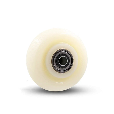 Badass Heavy Duty White Nylon Swivel Caster Wheels For Furniture Carts And Workbenches providing smooth rolling power close-up of a wheel.