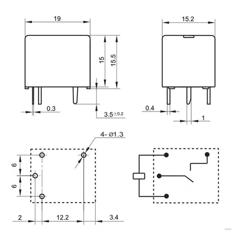 12V 4 Pin Auto Relay Module Z3F-12-1AS Stable Power Handling Dope Performance for Car Electronics and DIY Projects Quick Install High Reliability Electrical System Upgrade, dimensions drawing