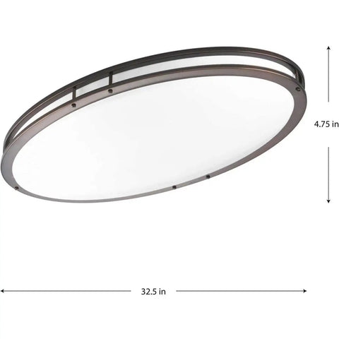 18 Inch LED Oval Flush Mount Ceiling Light With One Light, Dimmable To 10 Percent, 120V AC, side view with dimensions