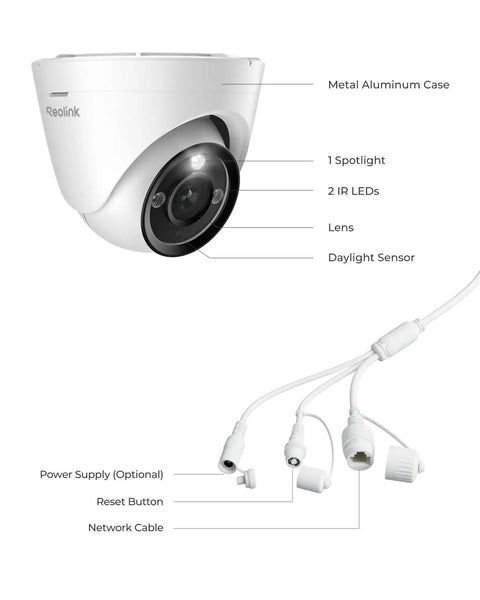 Heavy Duty 12MP Dome Security Camera With Full Color Night Vision For Outdoor PoE Setups and badass top shelf weatherproof gear, showcasing spotlight and lens.