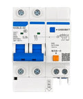 Top Shelf 32 Amp Two Pole Residual Current Circuit Breaker Featuring Thirty Milliamp Ground Leak Detection And Six Kiloamp Overload Shutoff, front view.