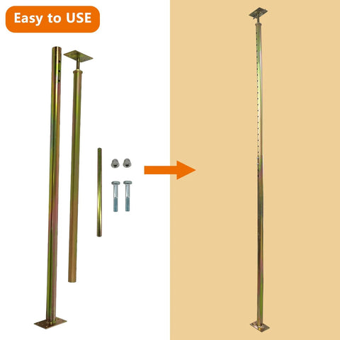 Two galvanized ZANURA adjustable floor-to-wall jack posts (59–100 in) with mounting hardware