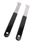 2 Pack Paver Puller Tool With Micro Teeth Joint Scraper And Gripper Slots for lifting and removing pavers with steel handles shown.