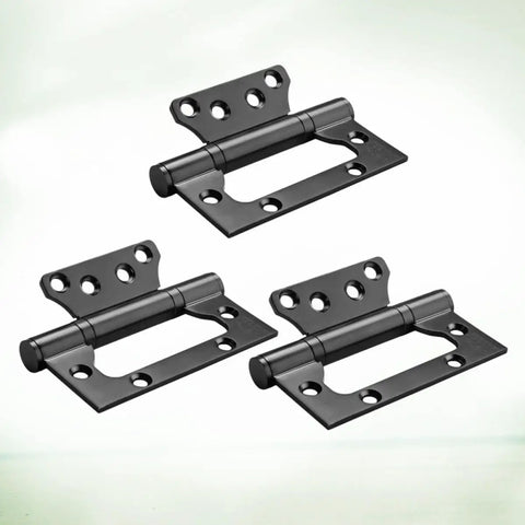Heavy Duty Silent Flat Door Hinges With Screws Four Inch Thickened Anti Rust Stainless Steel Smooth Close Interior Door Hardware Zero Grind And No Squeak Nonsense, black flat hinges from multiple angles.