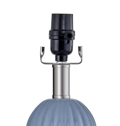 Close-up of socket and top portion of blue ceramic base, 28 Inch Blue Ceramic Table Lamps Set Of 2 For Living Room And Bedroom Modern Coastal Nightstand Lamps With White Linen Shade Three Way Dimmable Bedside Lighting For Home Office Vibe Ready Durable Ceramic Base