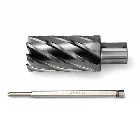 JESTUOUS annular cutter with Weldon shank and long HSS slugger drill bit, 3/4 in cutting diameter, magnetic drill press
