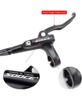 Side view of black aluminum MTB hydraulic brake lever with three-finger design and mineral oil label.
