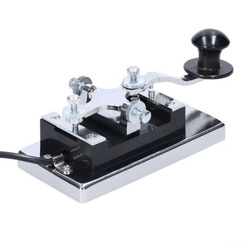 Shortwave Telegraph Key For Precise Morse Code Transmission, 6.5mm Connector, copper casing, iron base, close-up angle.