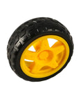 Yellow and black wheel from Four Pack TT Motors With 1 To 48 Gearbox Dual Shaft, 3 To 6V, 200 RPM, Wheel Kit For Arduino DIY Smart Car Robots.