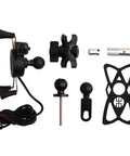 Components of Heavy Duty Motorcycle Phone Mount With USB Charger Ultra Secure Phone Holder For GPS Navigation On BMW S1000RR