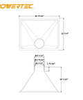 Technical diagram of Big Gulp Dust Hood for Woodworking Dust Collection with 13 x 16 inch opening, plastic dust hood dimensions.