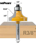 Three Eighths Radius Roundover Router Bit With One Quarter Inch Shank For Edges And Rounding, Heavy Duty Carbide Inserts