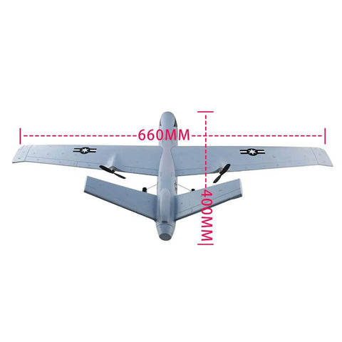 Top view of Beginner Friendly 2.4Ghz RC Plane With 2 Channels, DIY Predator Aircraft, 660mm wingspan, lightweight EPP foam