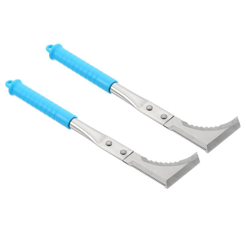 Dual-pack 11.4 Inch Serrated Weeding Knife Set for Tight Crevices L Shape Crack Weeder Stainless Steel Garden Tool Weed Pullers Blue