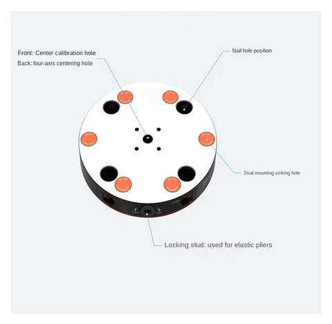 Self Centering Vise With Quick Point 52 For Milling Machines, top view showing holes for calibration, mounting, and locking stud.