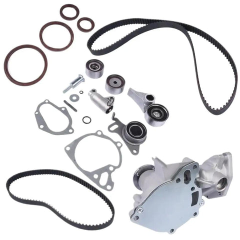 Badass Timing Belt Water Pump Kit Fits Shogun Pajero L200 2 5 DID 1300A045 Part Number Guaranteed To Restore Power And Fix Leaks Immediately And Get Back On The Road Driving Harder Than Yesterday Ever. Timing belt water pump kit with gaskets, pulleys, and seals on white background