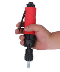 Heavy Duty Pneumatic Air Die Grinder With 4000 RPM Speed And Zinc Alloy Body Straight Shaft Design held in hand for metal work.