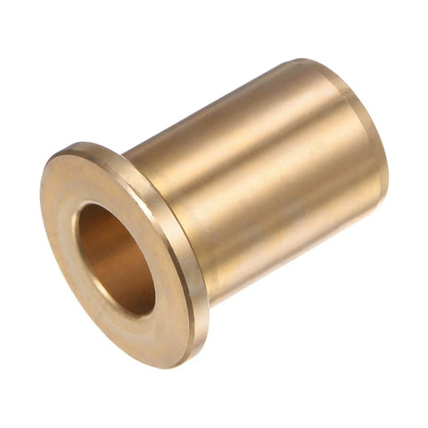 Top Shelf Bronze Flange Bearing Sleeve 13MM Bore 19MM OD 30MM Long With 3MM Thick Flange Self Lubricating Industrial Bushing showed at an angle.