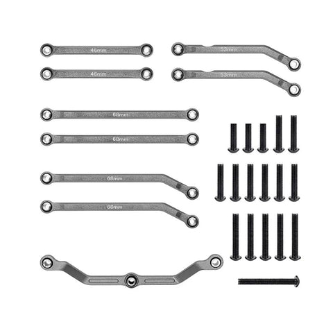 High Clearance Aluminum Steering Linkage Set for TRX4M 1 18 RC Crawler Upgrades Navy Blue CNC Machined 6061 T6 Aluminum For Lightweight Strength Fits Bronco And Defender TRX4M Stainless Ball Joint Improves Ground Clearance And Steering. TRX4M 1/18 aluminum linkage set with 46mm, 53mm, and 68mm rods and screws