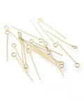 Golden Stainless Steel Eye Pins 25mm Long 21 Gauge Open Eyepins For Jewelry Making Findings Pack Of 500 Durable Head Pins For Beading And Wirework Versatile For DIY Projects And Professional Jewelry Making, gold eye pins on white background