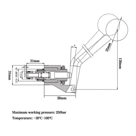 Technical diagram showing dimensions of Car Lift Power Unit Lowering Valve Pilot Relief Valve Hydraulic Cartridge Valve