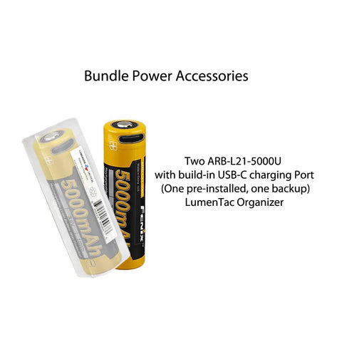 Two yellow ARB-L21-5000U batteries USB-C for Beast Mode 3100 Lumen Tactical Flashlight With Long Throw USB C Rechargeable.