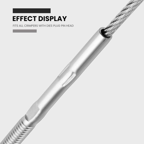 Close-up of a steel cable crimped with Heavy Duty Hydraulic Crimper Replacement Dies Set For Steel Cable And Terminal Tools