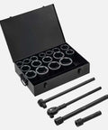 Big Time Heavy Duty 1 Inch Drive Impact Socket Set 21 Piece Standard Inch Sizes Chrome Vanadium Steel in black case.