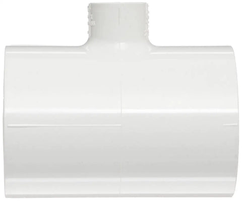 PVC Tee Fitting Schedule 40 White 3-Inch Socket To 1/2-Inch NPT Female For Plumbing Systems, chemical resistant, lightweight