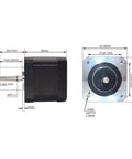 Side and front views of a NEMA 17 stepper motor with 39mm body, 4-lead, black aluminum housing for CNC/3D printer use.