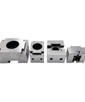 Built Tough Side By Side Fixed Vise For CNC Machining Center Multi Station Fixture with various steel jaws showcased.
