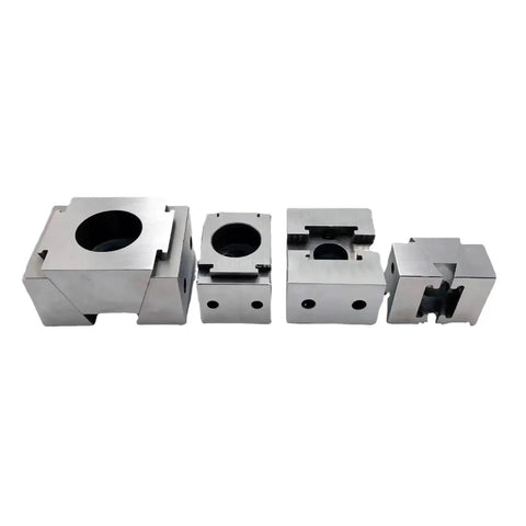Built Tough Side By Side Fixed Vise For CNC Machining Center Multi Station Fixture with various steel jaws showcased.