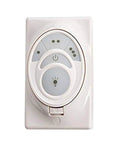 Ceiling Fan Accessory Control System With Wireless CoolTouch Transmitter For Separate Light And Fan Speed Control Replaces Any Wall Switch Three Forward Speeds And Motor Off Works With Many Fan Brands Does Not Do Forward Reverse white control panel with buttons